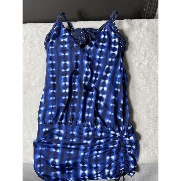 Athleta Mashiko Side Scrunch Tankini Size 36 B/C Blue #211824 Swim Suit Top - Picture 1 of 10
